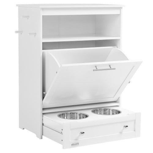 White Contemporary Pet Feeder Station with Storage Containers for Cats & Dogs (Must Have)