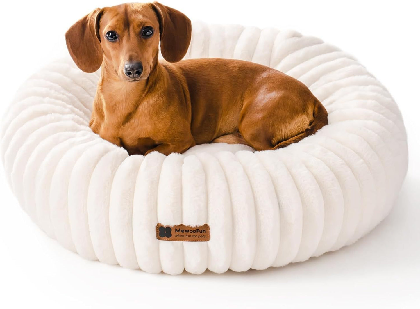 MEWOOFUN Cream Fluffy Round Donut Bed with Non-Slip Bottom for Cats & Dogs