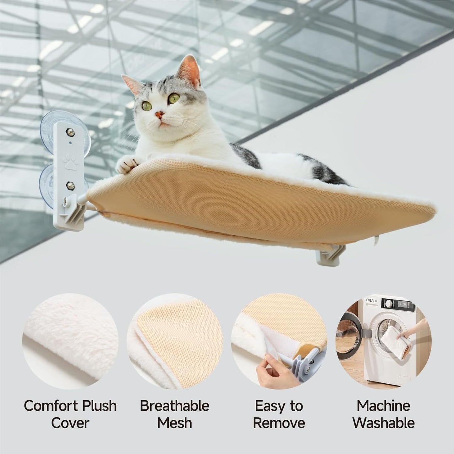 MEWOOFUN Window Perch with Steel Frame and Strong Suction Cups for Cats