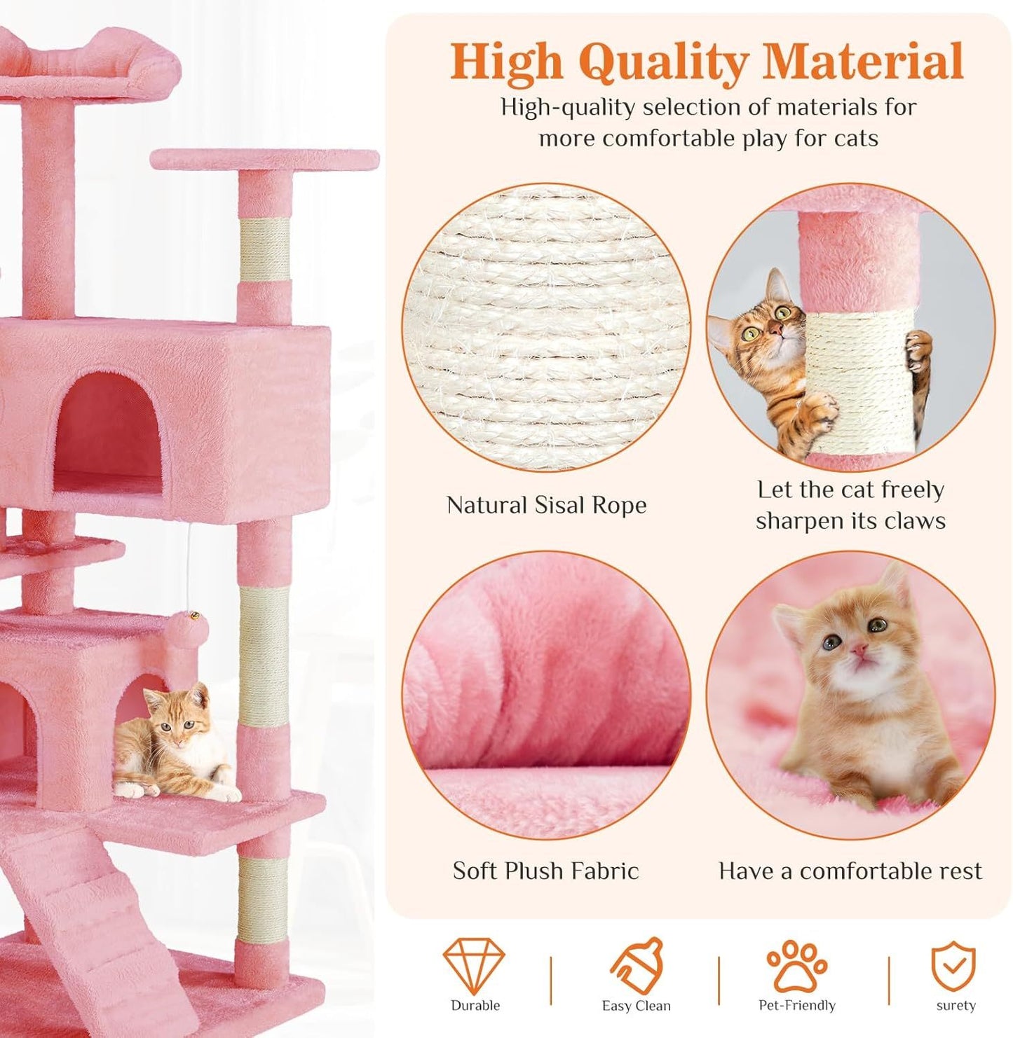 54” Multi-level Cat Tower with Sisal Grab Post