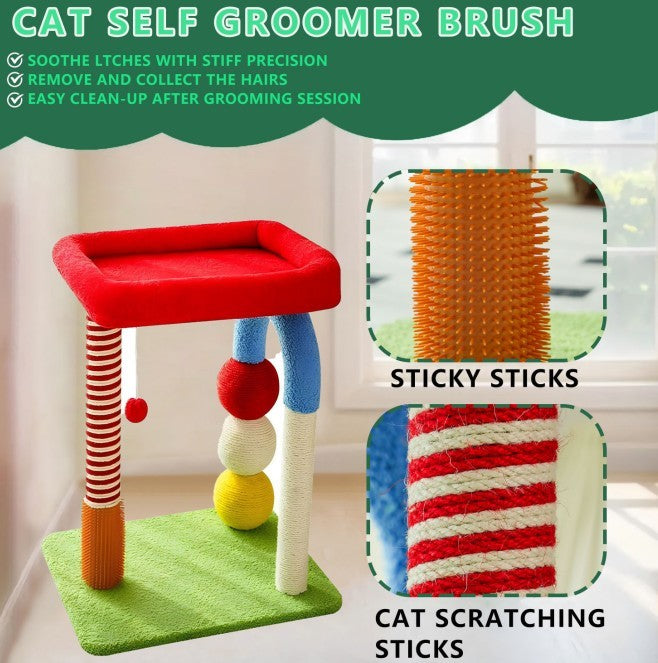 Multi-colored Cat Tree with Interactive Toys and Cozy Resting Spots