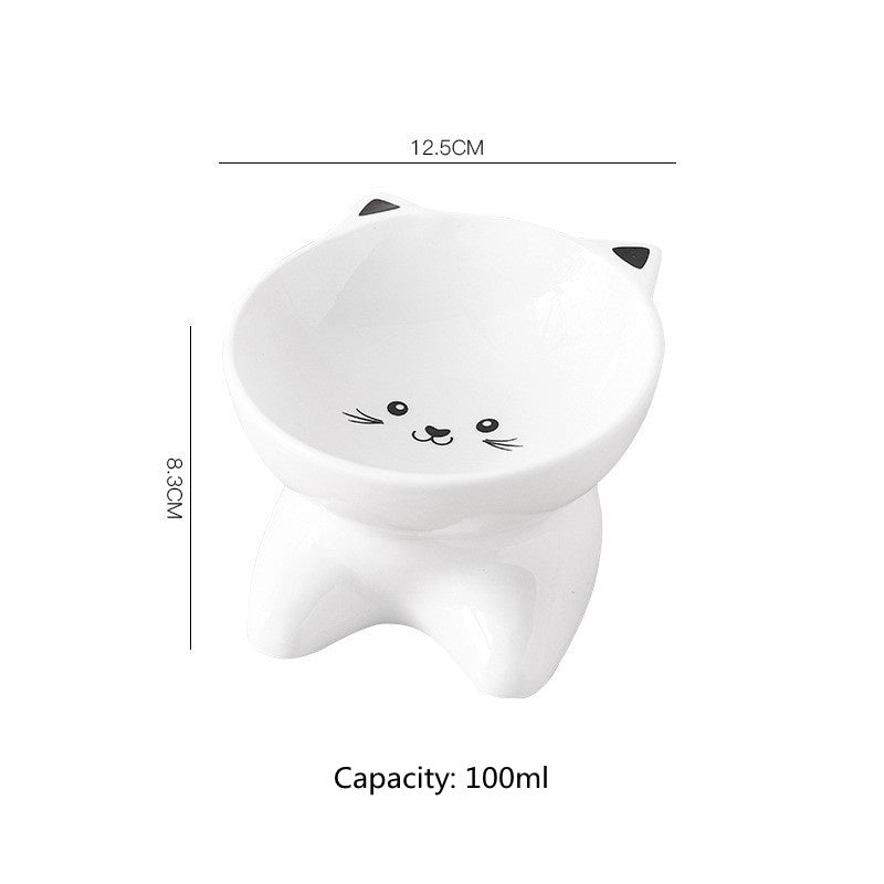 Small Ceramic Cute Face Feeding Bowl Set for Cats & Small Dogs