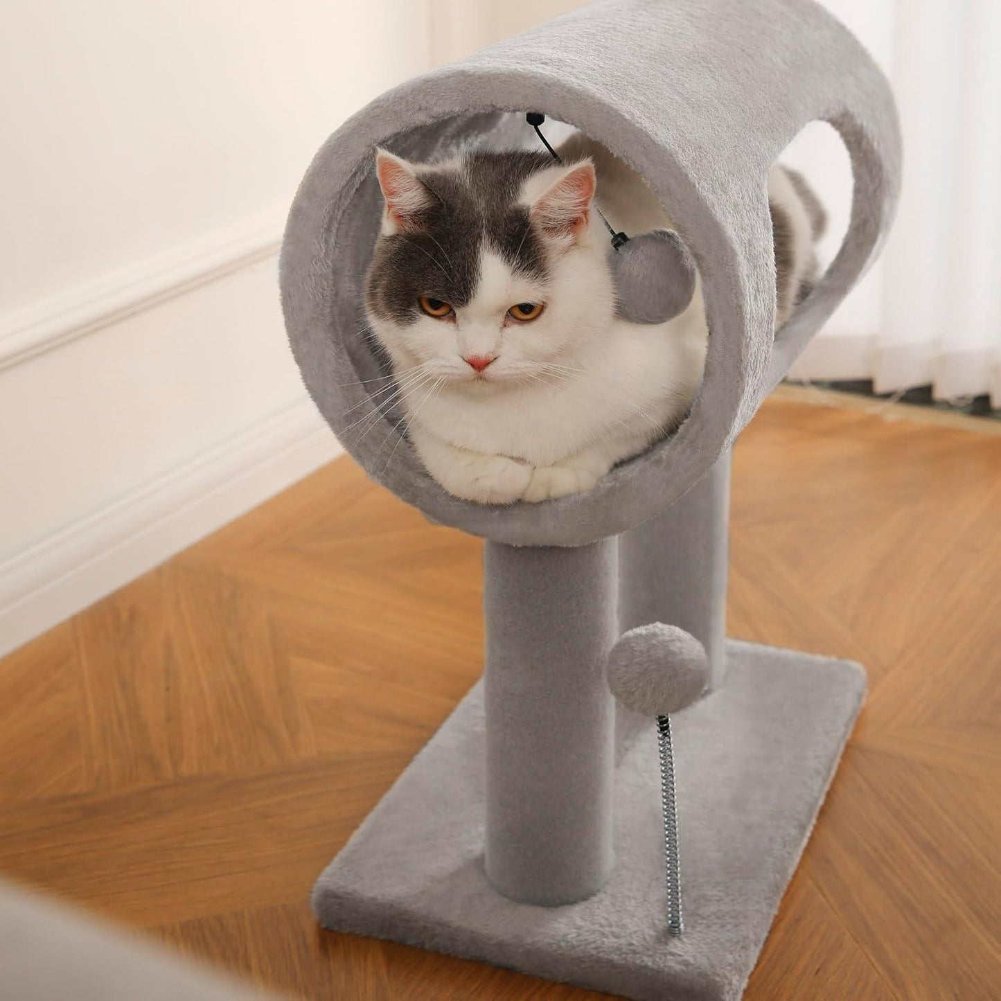 Popular Gray Cat Tree Tunnel Bed with Interactive Spring Toy