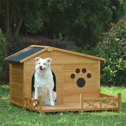 48" Wooden Outdoor Doghouse with Porch Fencing