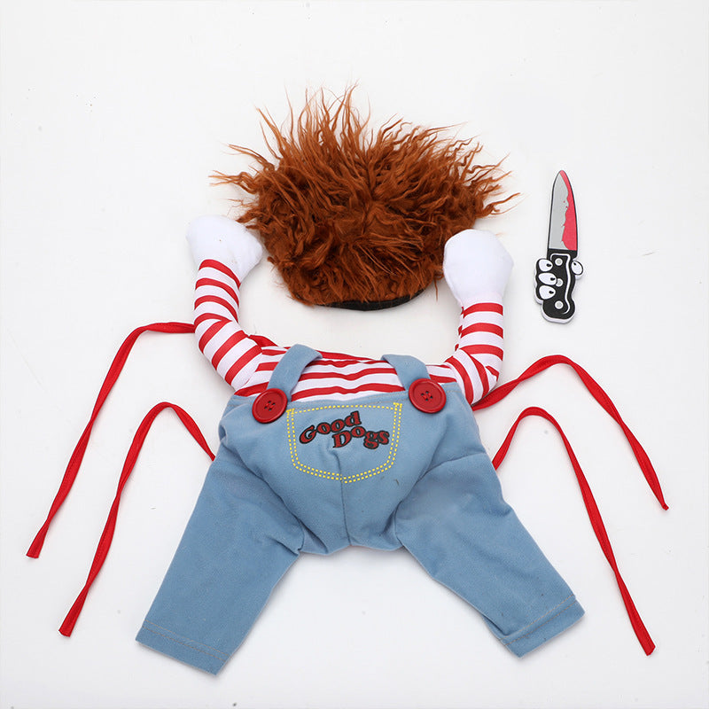 Spooktacular Cutesy, Artsy Chucky Doll or Horseman Halloween Costumes for Dogs