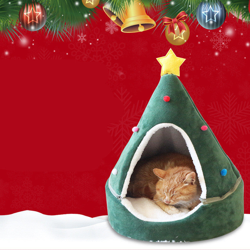 Christmas Themed Cave Bed for Cats & Small Dogs