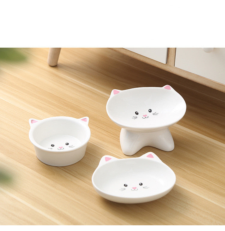 Small Ceramic Cute Face Feeding Bowl Set for Cats & Small Dogs