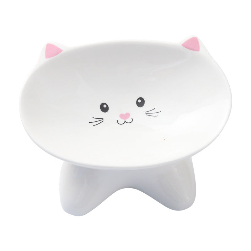 Small Ceramic Cute Face Feeding Bowl Set for Cats & Small Dogs