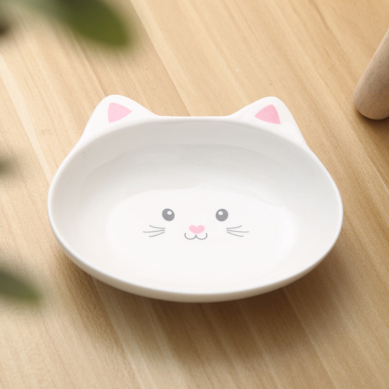 Small Ceramic Cute Face Feeding Bowl Set for Cats & Small Dogs
