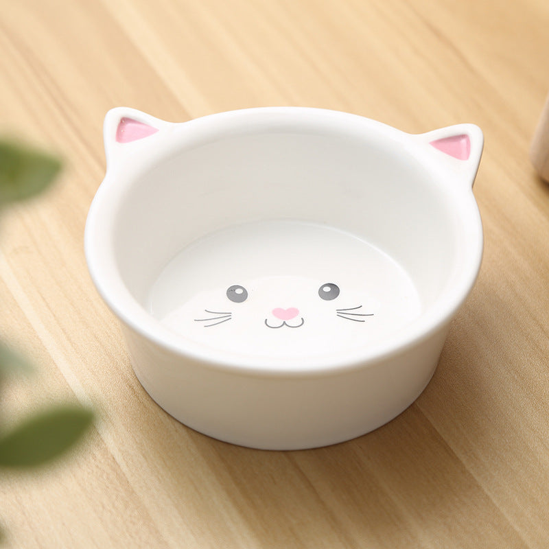 Small Ceramic Cute Face Feeding Bowl Set for Cats & Small Dogs