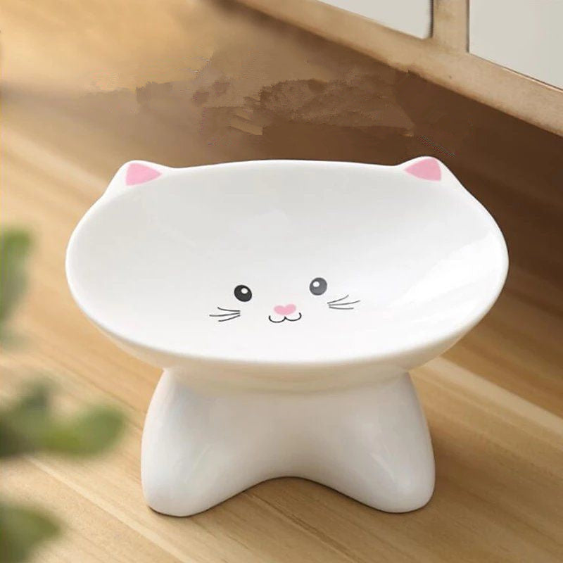 Small Ceramic Cute Face Feeding Bowl Set for Cats & Small Dogs