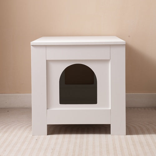 White Wooden Cat Litter Box Furniture with Enclosure
