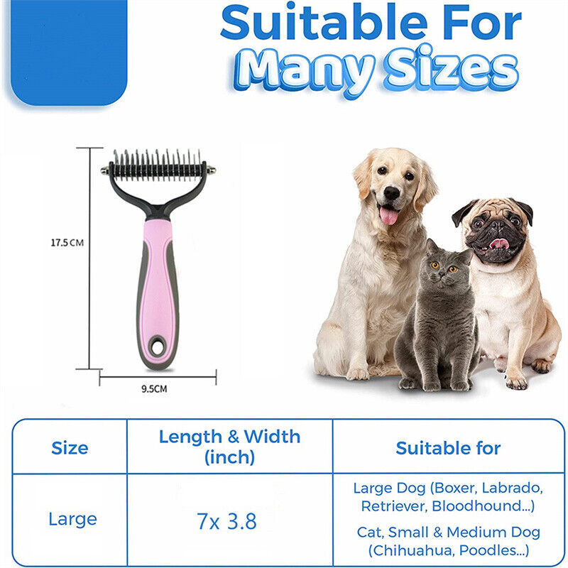 2-Sided De-shedding Fur Remover Rake Comb for Cats & Dogs