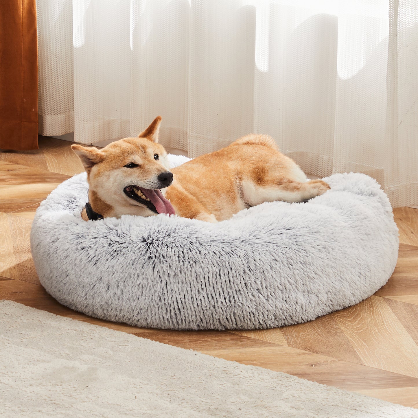 Comfy 24” Anti-Slip Round Plush Faux Fur Bed, Fits Up To 25 Lbs for Cats & Dogs