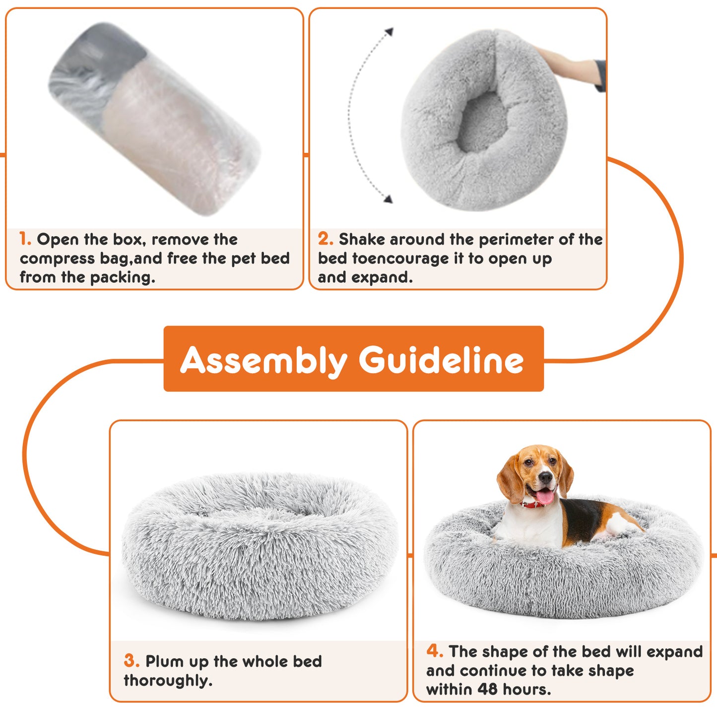 Comfy 24” Anti-Slip Round Plush Faux Fur Bed, Fits Up To 25 Lbs for Cats & Dogs