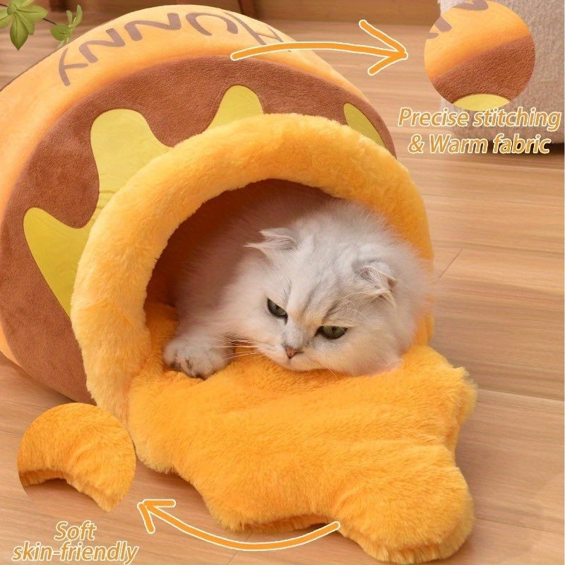Adorable Honey Pot Cave Bed for Cats & Small Dogs Machine Washable with Removable Cushion