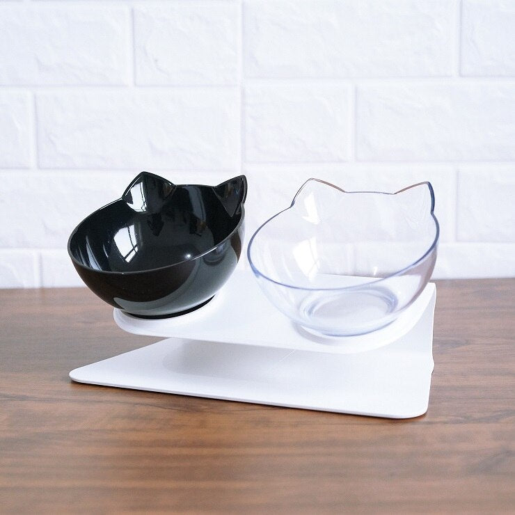 Diagonal, Elevated Feeding Bowl Designed to Protect Cervical Vertebra