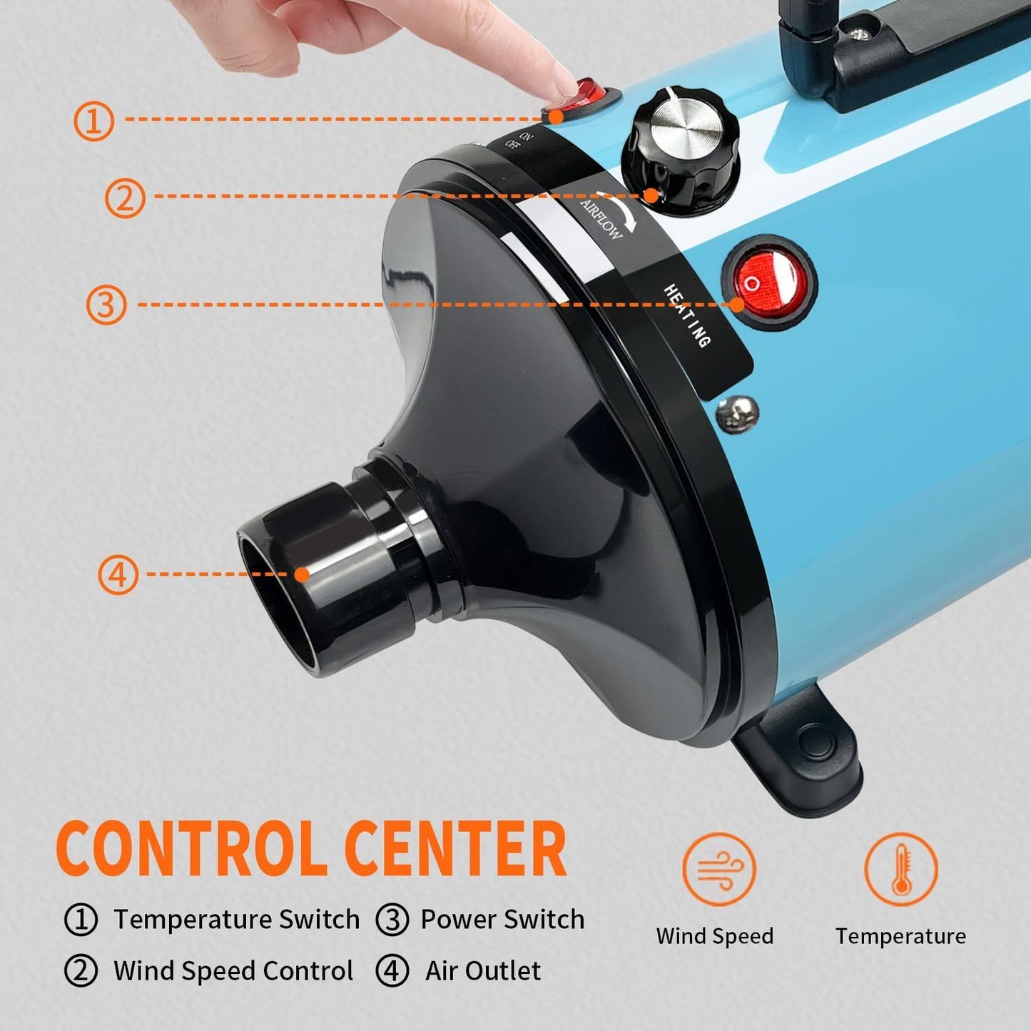 Golada Professional-Grade Grooming Blow Dryer with 4 Detachable Nozzles for Cats & Dogs