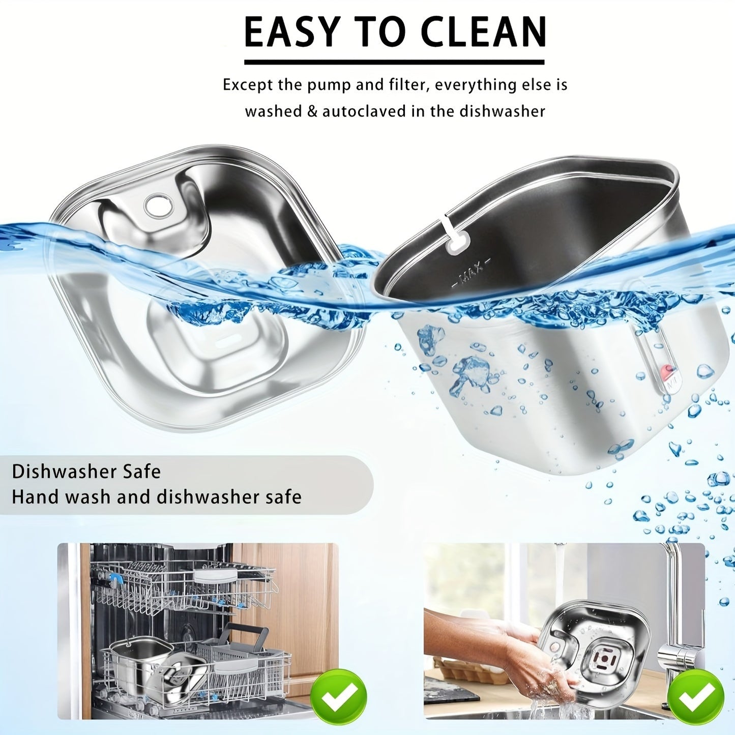 73 oz Stainless Steel Automatic Water Fountain for Cats & Dogs
