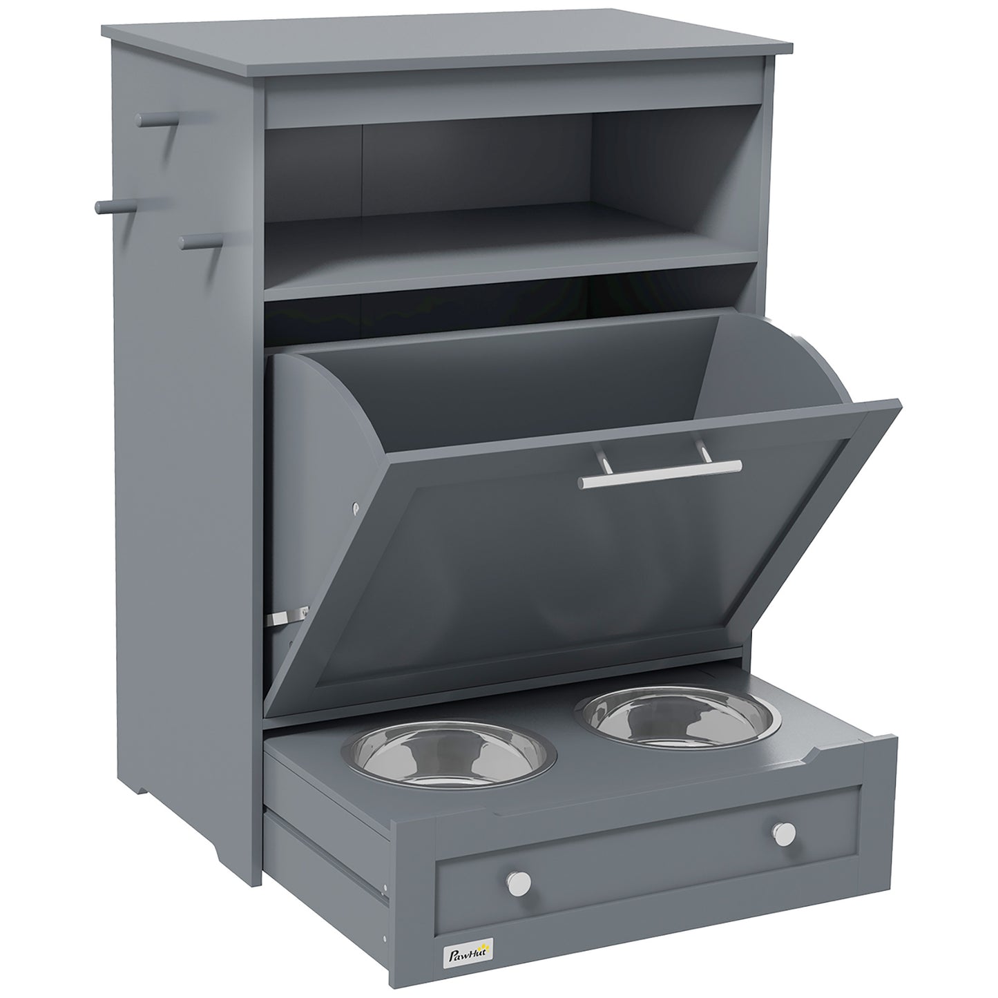 Gray Contemporary Pet Feeder Station with Storage Containers for Cats & Dogs (Must Have)