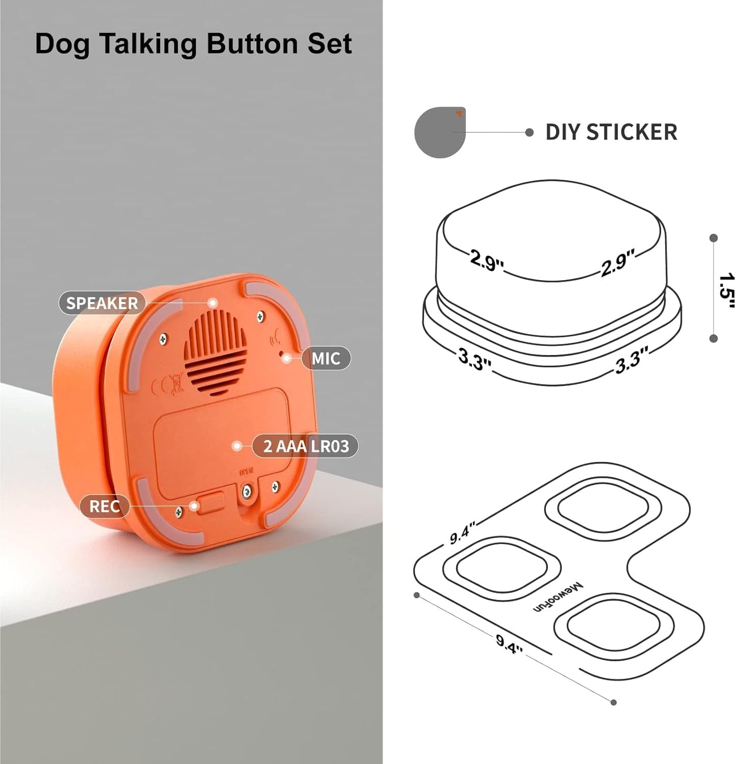 MEWOOFUN Talking Training Button Set - 3 Recordable Communication Buttons (IQ Interactive) for Cats & Dogs