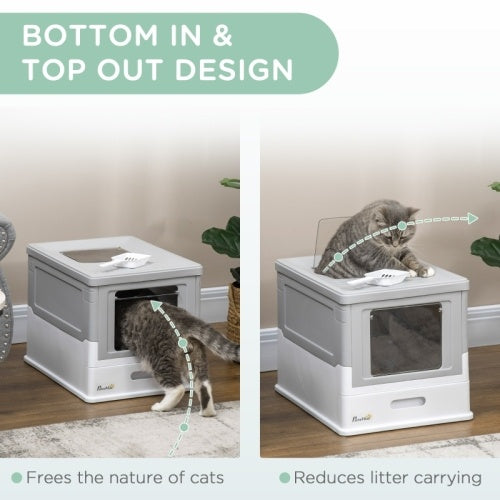 Paw Hut Gray Enclosed Cat Litter Box, Front Entry, Top Exit with Scoop