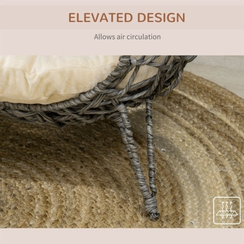 PawHut Rattan Round Chair with Removable Cushion for Cats & Dogs