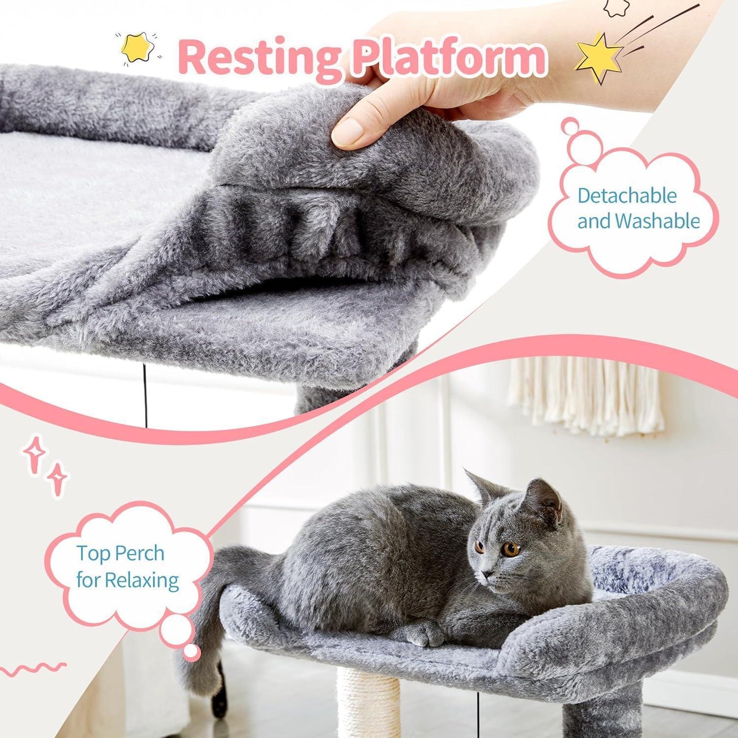 Small 4-in-1 Cat Tree with Self-grooming Brush and Natural Sisal Scratching Post