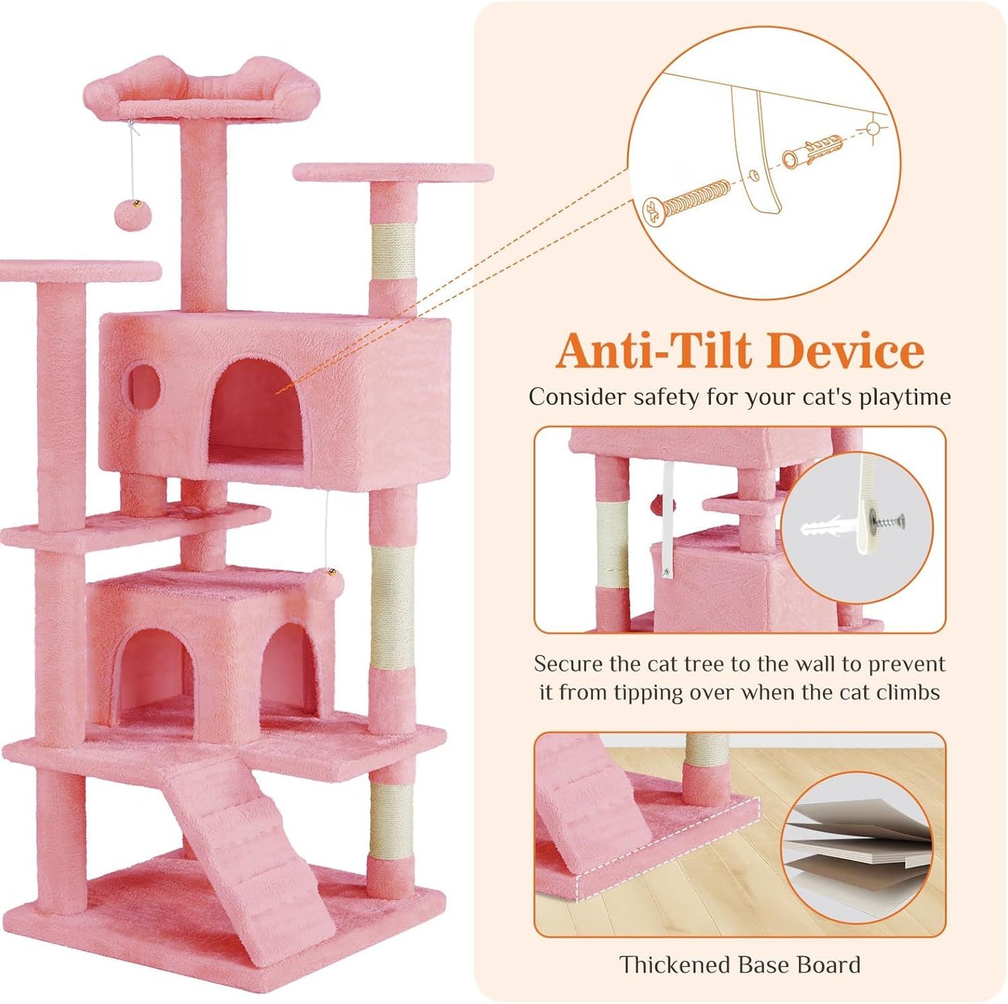 54” Multi-level Cat Tower with Sisal Grab Post