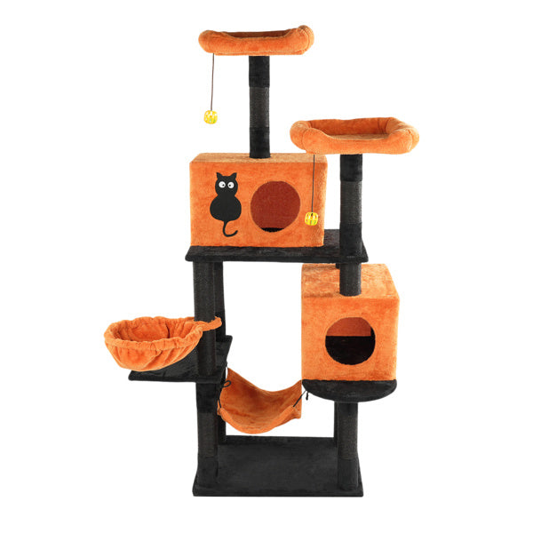 Gothic Halloween Themed Multi-Level Cat Tower with Spider Toy