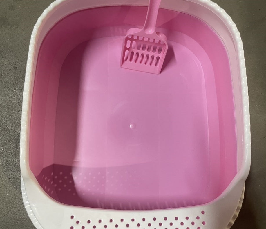 Vibrant Pink & White Cat Litter Box with Scooper (Easy Cleaning)