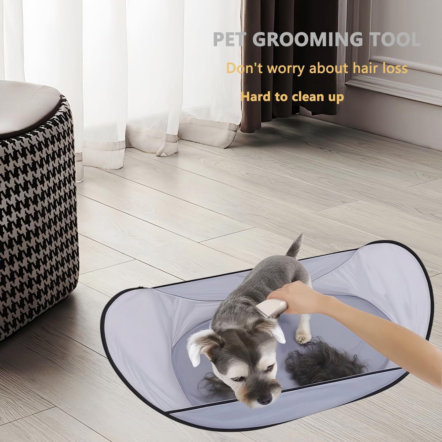 2-in-1 Waterproof Hair Catcher Tent with Adjustable Barbering Cape for Bathing and Easy Pet Grooming for Dogs & Cats