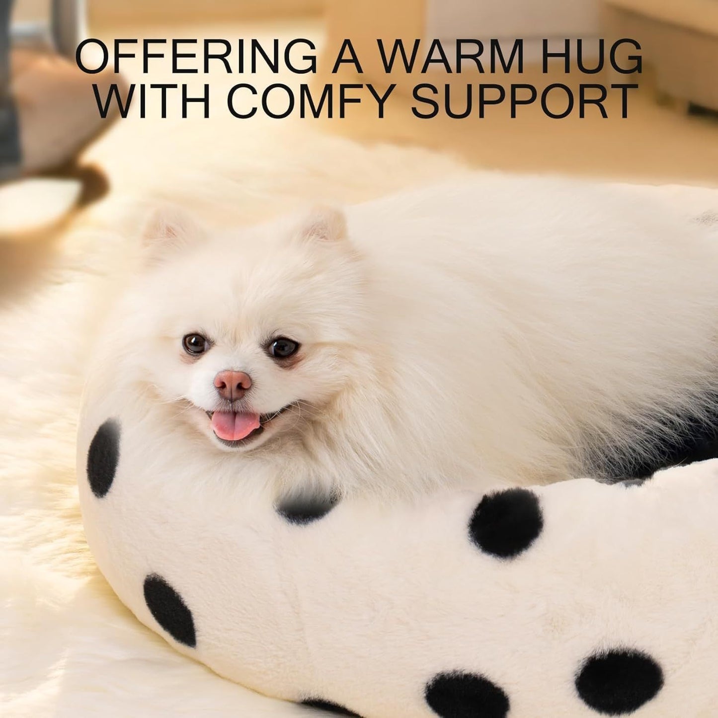 MEWOOFUN Artsy Plush 23” Round Polkadot Washable Pet Bed for Small Dogs & Cats