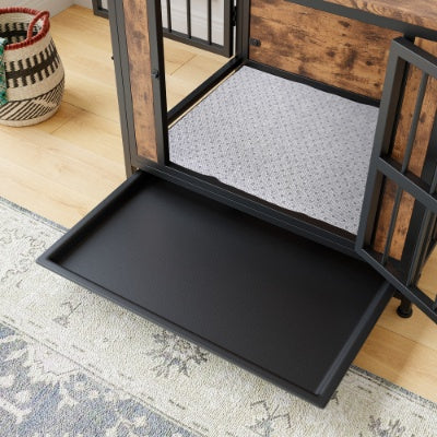 Contemporary Polished Wooden Kennel with Iron Bars for Dogs