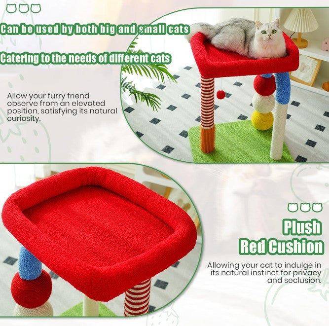 Multi-colored Cat Tree with Interactive Toys and Cozy Resting Spots