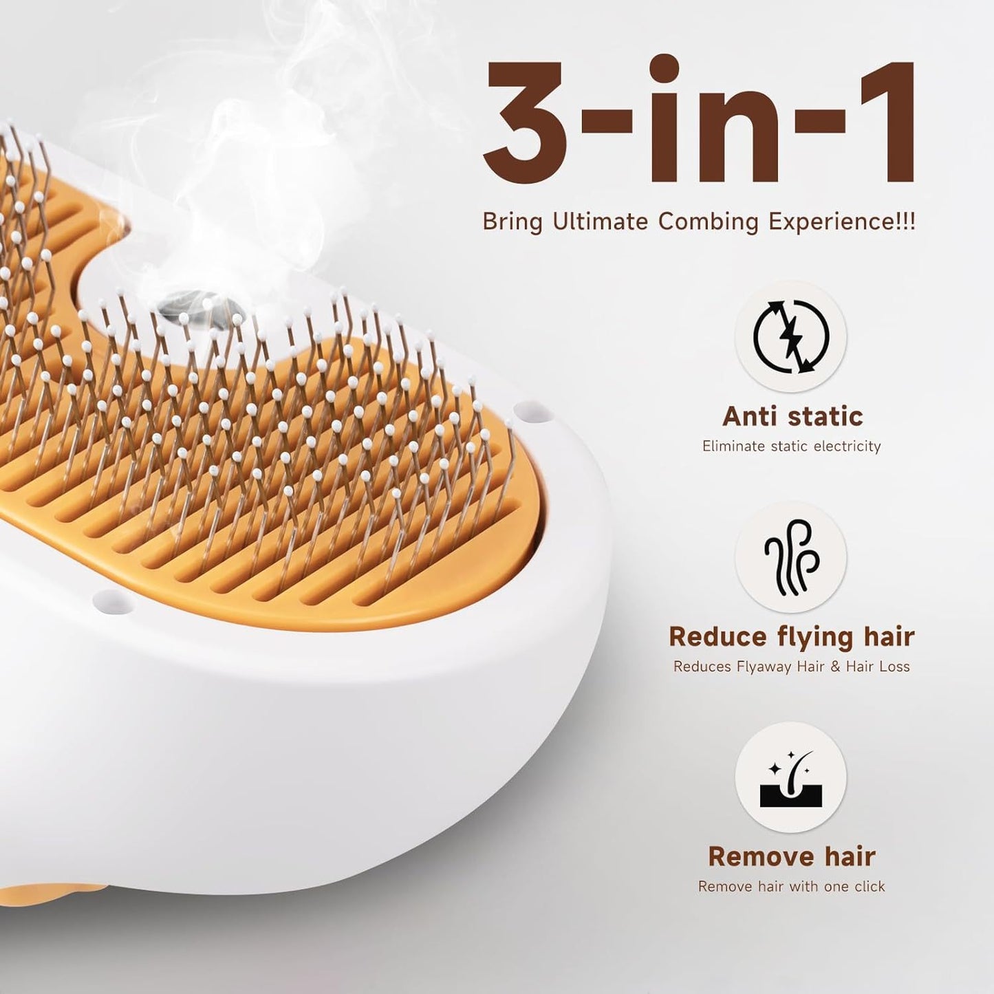 3-in-1 Steam Brush + Hair Removal Comb with Waterless Shampoo for Cats & Dogs