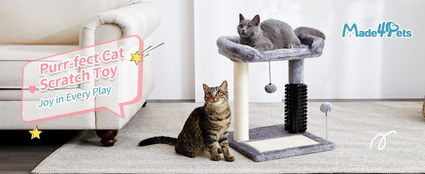Small 4-in-1 Cat Tree with Self-grooming Brush and Natural Sisal Scratching Post