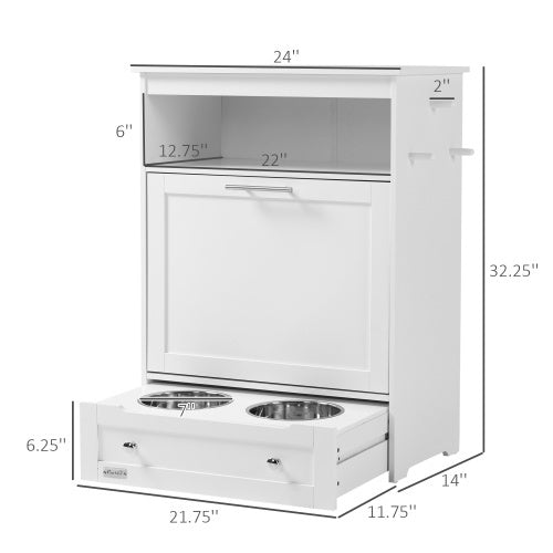 White Contemporary Pet Feeder Station with Storage Containers for Cats & Dogs (Must Have)