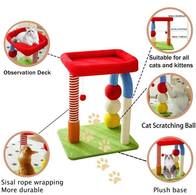 Multi-colored Cat Tree with Interactive Toys and Cozy Resting Spots