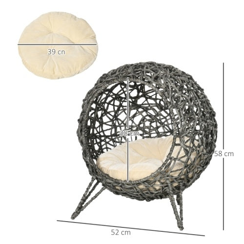 PawHut Rattan Round Chair with Removable Cushion for Cats & Dogs