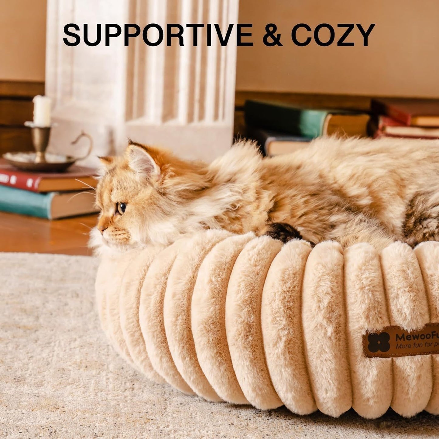 MEWOOFUN Tan Donut Bed for Cats & Small Dogs
