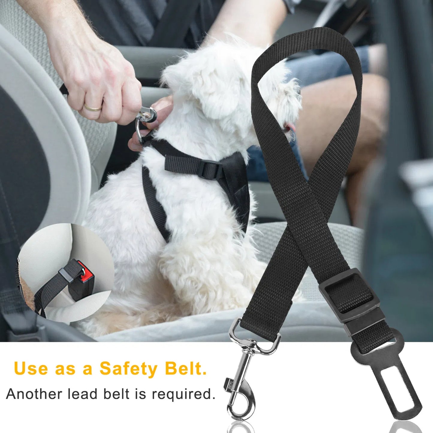 2Pcs Adjustable Seat Belt Leash with Harness for Cats & Dogs