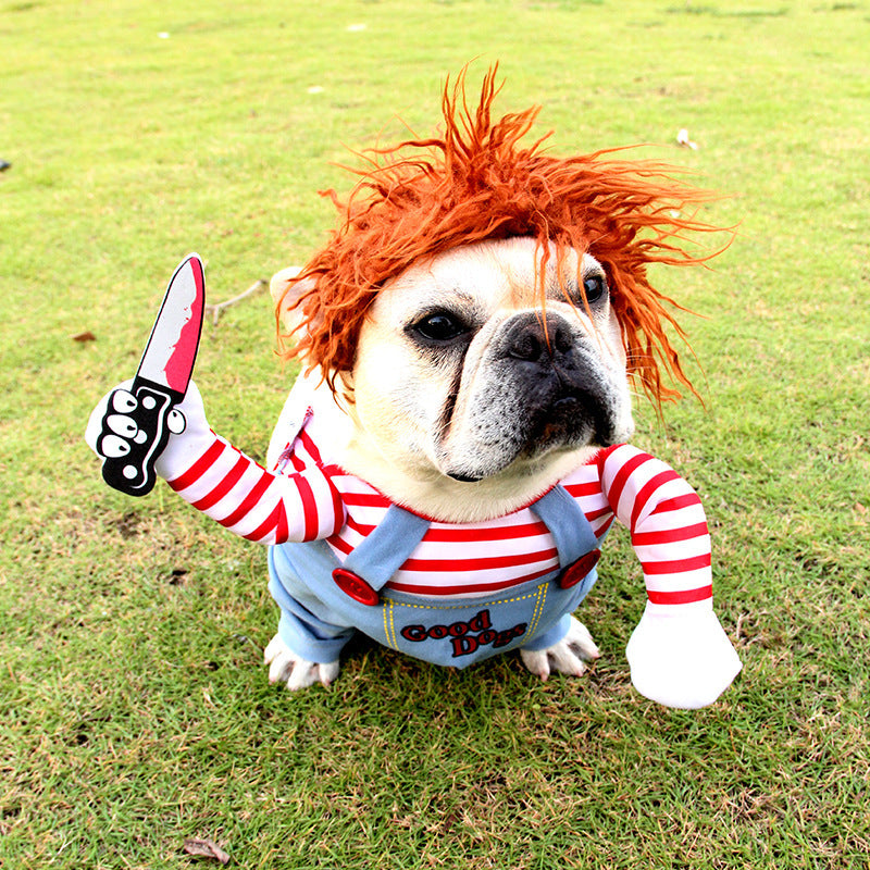 Spooktacular Cutesy, Artsy Chucky Doll or Horseman Halloween Costumes for Dogs