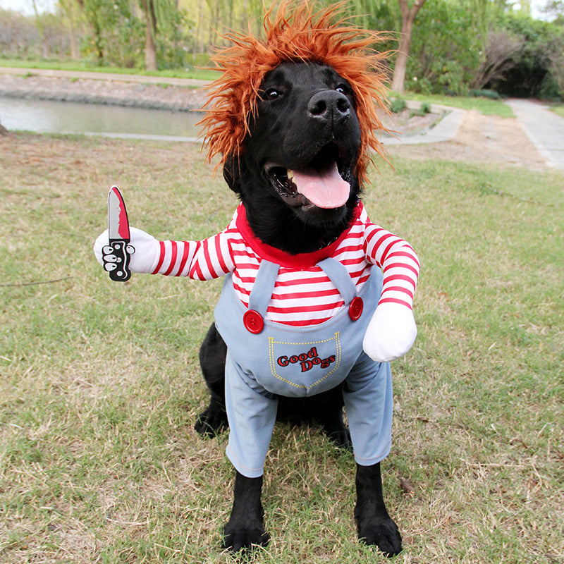 Spooktacular Cutesy, Artsy Chucky Doll or Horseman Halloween Costumes for Dogs