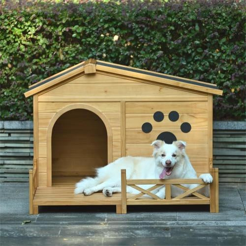 48" Wooden Outdoor Doghouse with Porch Fencing