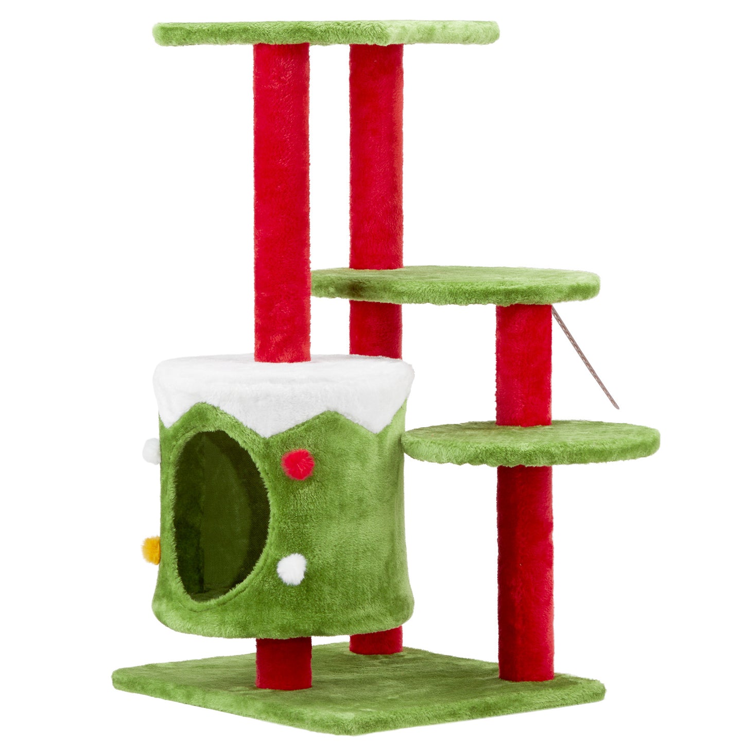 Festive 32” 3-Level Christmas Themed Cat Tower with Climbing Frame