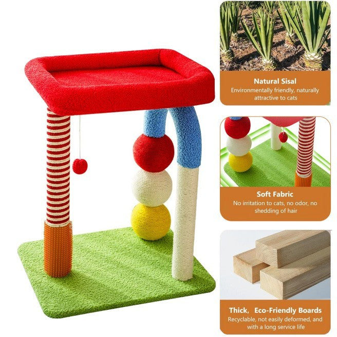 Multi-colored Cat Tree with Interactive Toys and Cozy Resting Spots