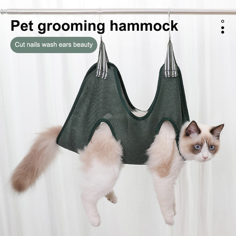 Black Durable Grooming Hammock with Restraints for Cats & Small Dogs
