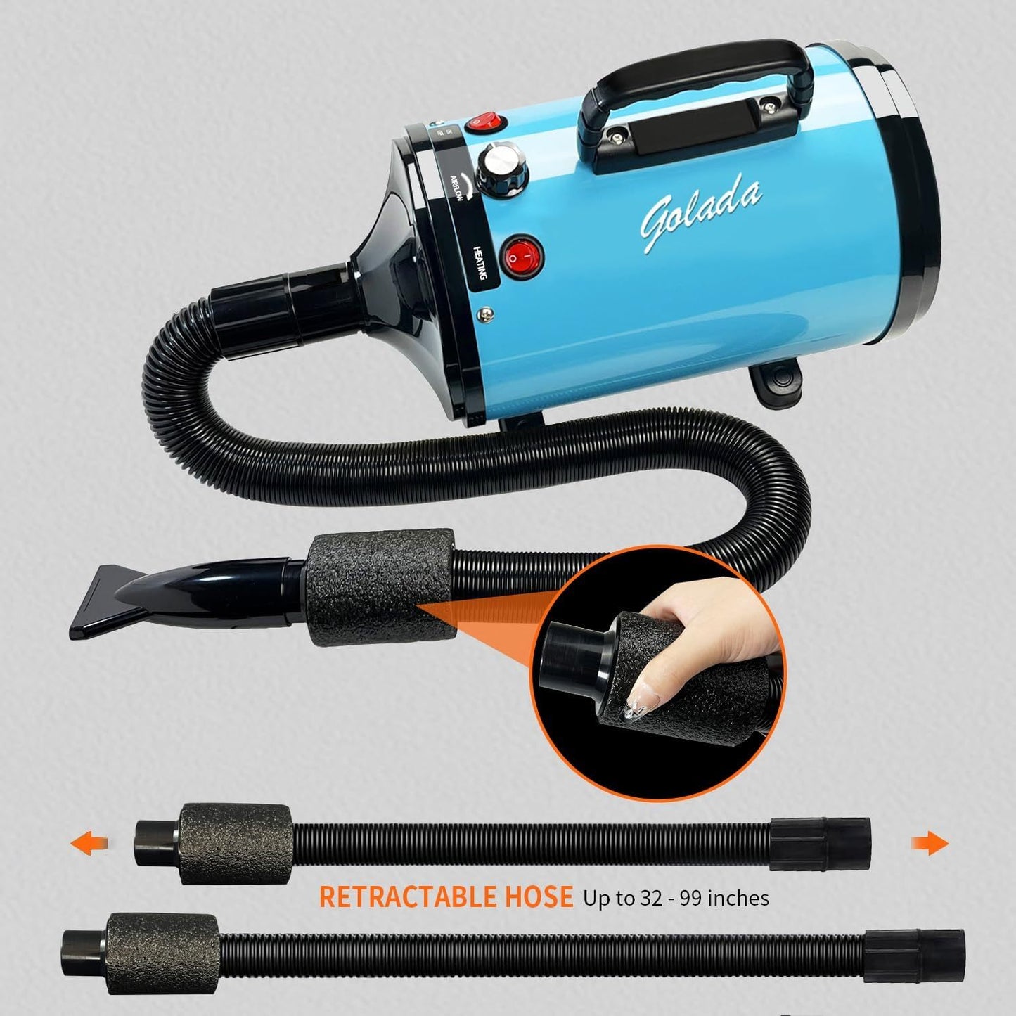 Golada Professional-Grade Grooming Blow Dryer with 4 Detachable Nozzles for Cats & Dogs