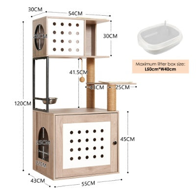 Roomy All In One Cat Tower with Litter Box Enclosure